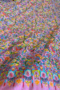 Pink Kashmiri Needle Work Pure Pashmina Shawl — Rose Floral, Festive