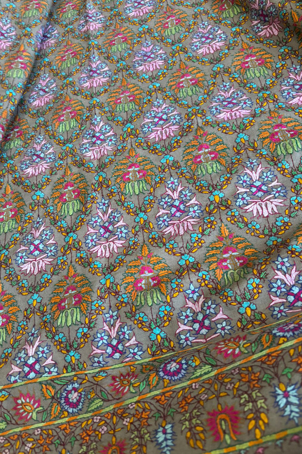 Multicolor Kashmiri Needle Work Pure Pashmina Shawl — Botanical, Heritage