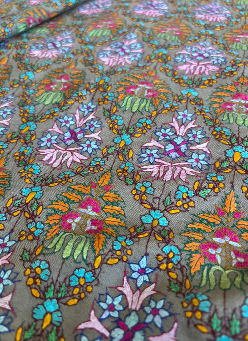 Multicolor Kashmiri Needle Work Pure Pashmina Shawl — Botanical, Heritage