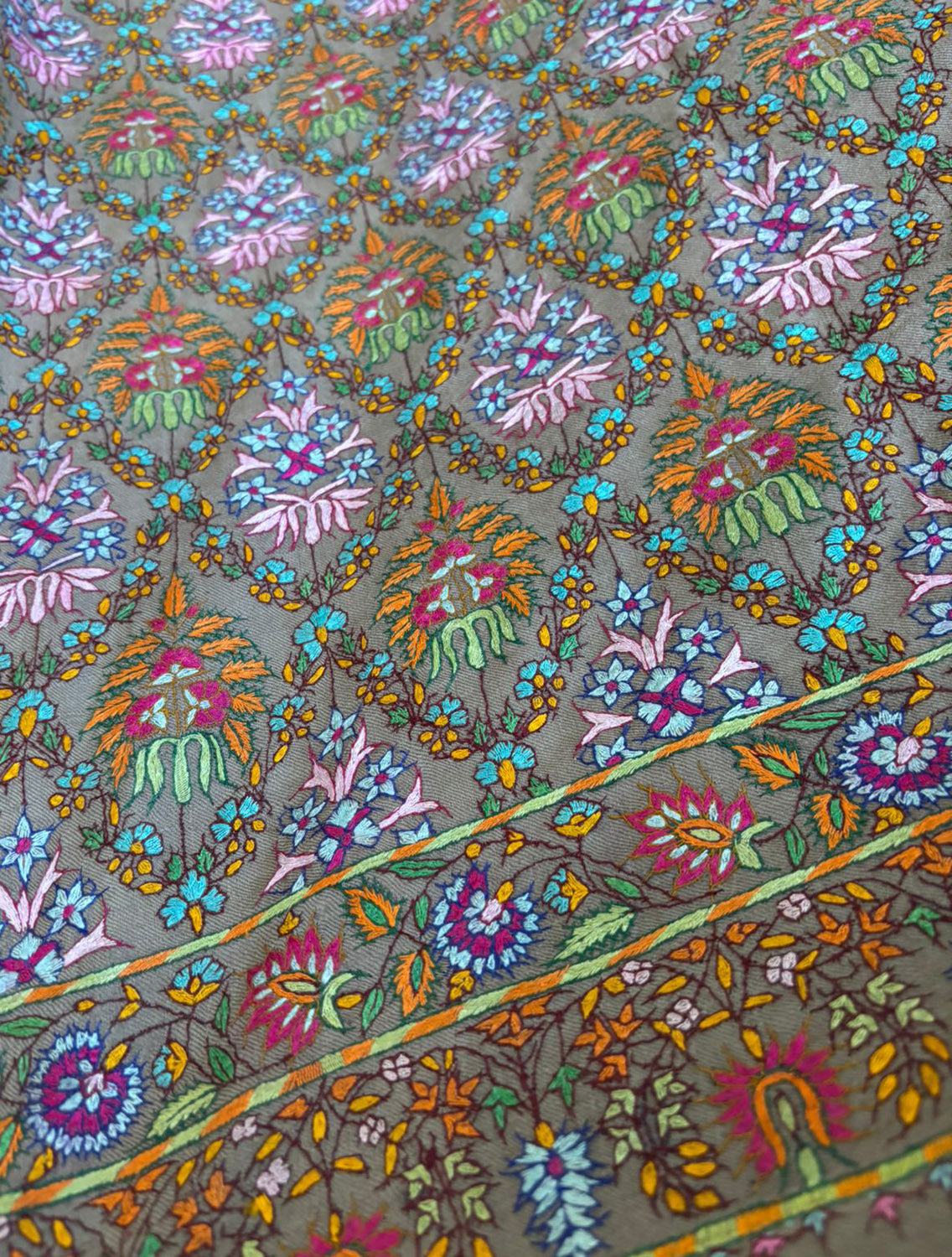 Multicolor Kashmiri Needle Work Pure Pashmina Shawl — Botanical, Heritage
