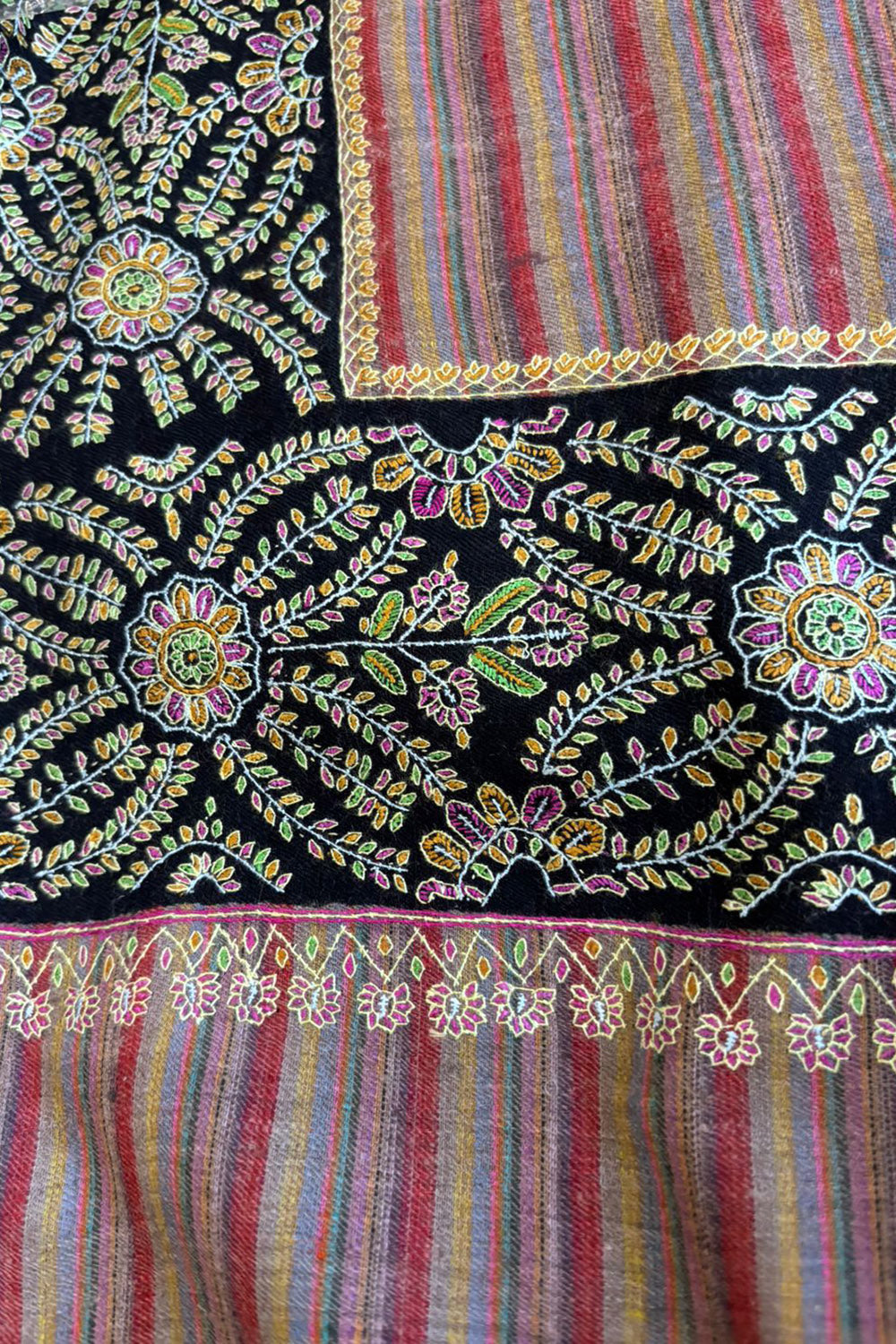 Multicolor Kashmiri Needle Work Pure Pashmina Shawl — Medallion, Festive