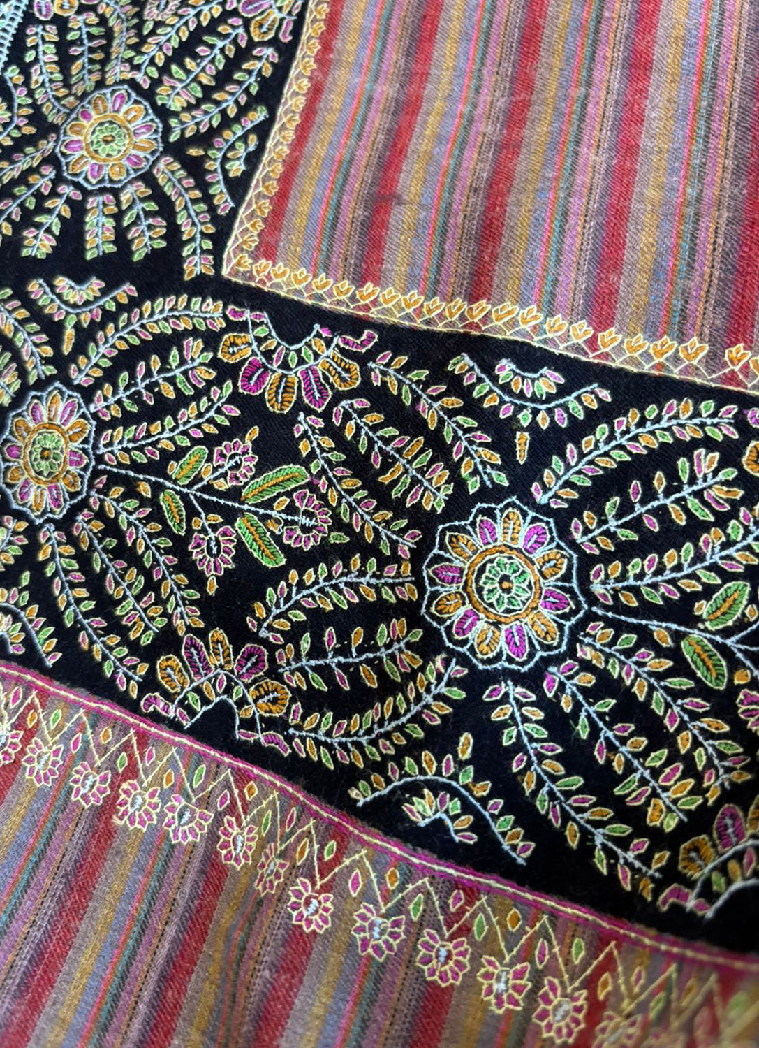 Multicolor Kashmiri Needle Work Pure Pashmina Shawl — Medallion, Festive