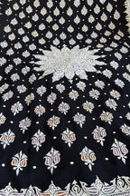 Black & White Kashmiri Tilla Work Pure Pashmina Shawl — Floral, Luxury