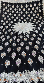 Black & White Kashmiri Tilla Work Pure Pashmina Shawl — Floral, Luxury
