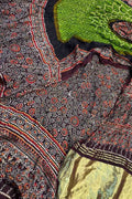 Green Ajrakh Modal Silk Suit With Hand Bandhej Dupatta And Bottom - Luxurion World