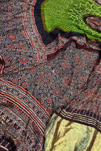 Green Ajrakh Modal Silk Suit With Hand Bandhej Dupatta And Bottom - Luxurion World
