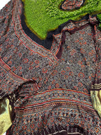 Green Ajrakh Modal Silk Suit With Hand Bandhej Dupatta And Bottom - Luxurion World
