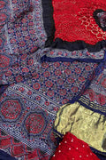Red Ajrakh Modal Silk Suit With Hand Bandhej Dupatta And Bottom - Luxurion World