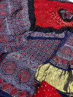 Red Ajrakh Modal Silk Suit With Hand Bandhej Dupatta And Bottom - Luxurion World