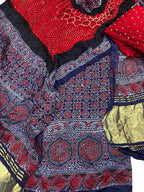 Red Ajrakh Modal Silk Suit With Hand Bandhej Dupatta And Bottom - Luxurion World