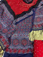 Red Ajrakh Modal Silk Suit With Hand Bandhej Dupatta And Bottom - Luxurion World