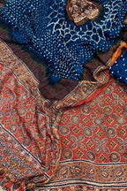Blue Ajrakh Modal Silk Suit With Hand Bandhej Dupatta And Bottom - Luxurion World