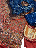 Blue Ajrakh Modal Silk Suit With Hand Bandhej Dupatta And Bottom - Luxurion World
