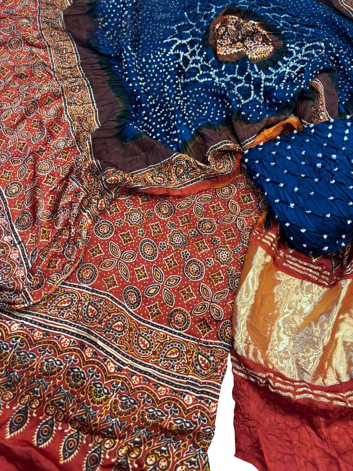 Blue Ajrakh Modal Silk Suit With Hand Bandhej Dupatta And Bottom - Luxurion World