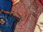 Blue Ajrakh Modal Silk Suit With Hand Bandhej Dupatta And Bottom - Luxurion World