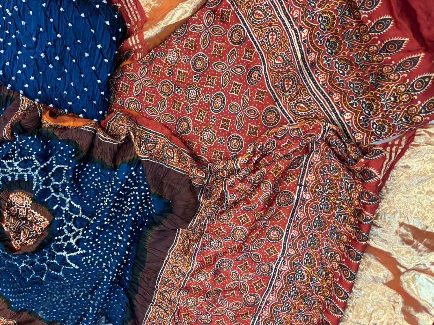 Blue Ajrakh Modal Silk Suit With Hand Bandhej Dupatta And Bottom - Luxurion World
