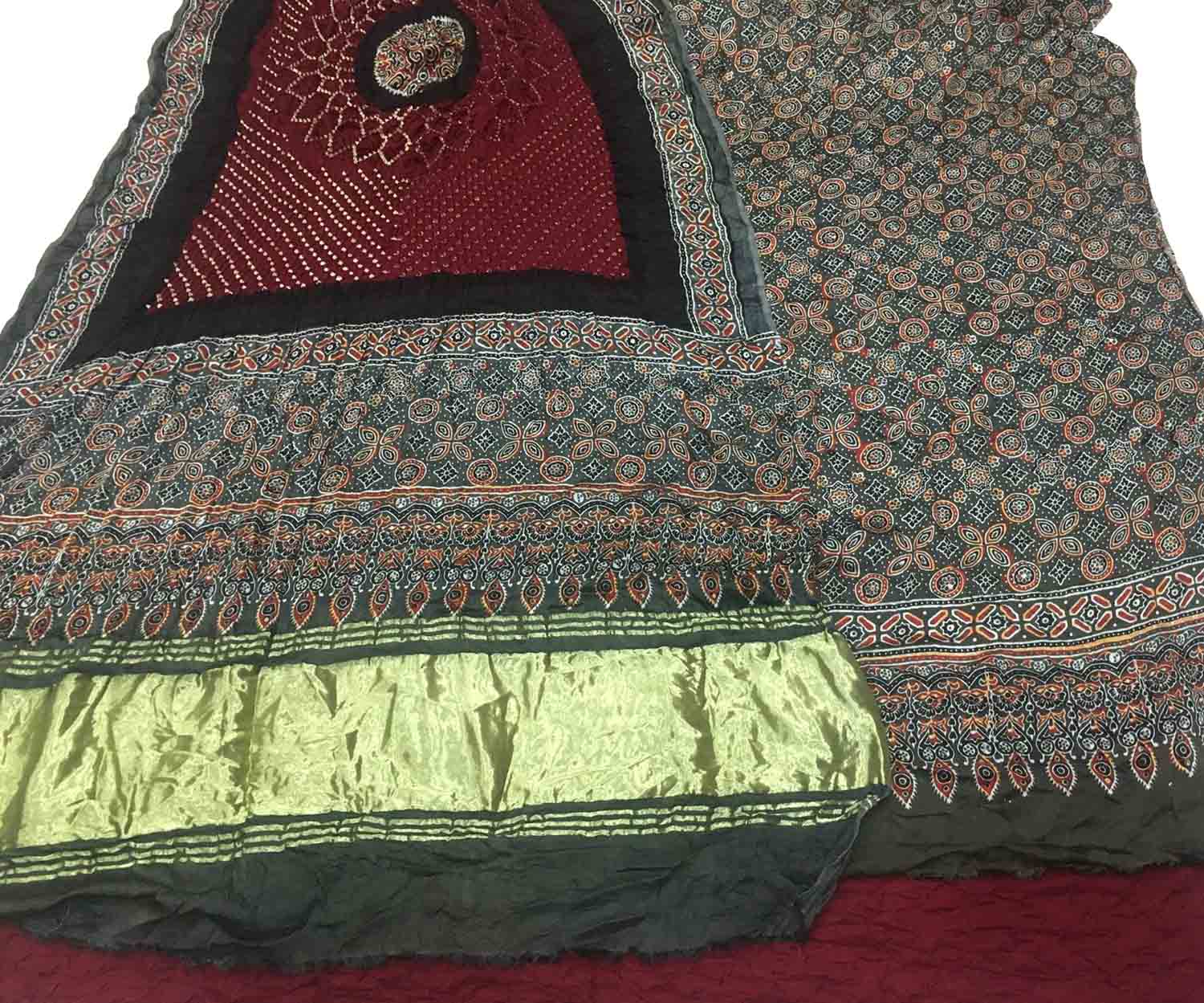 Maroon Ajrakh Modal Silk Suit With Hand Bandhej Dupatta And Bottom - Luxurion World
