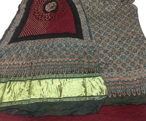 Maroon Ajrakh Modal Silk Suit With Hand Bandhej Dupatta And Bottom - Luxurion World
