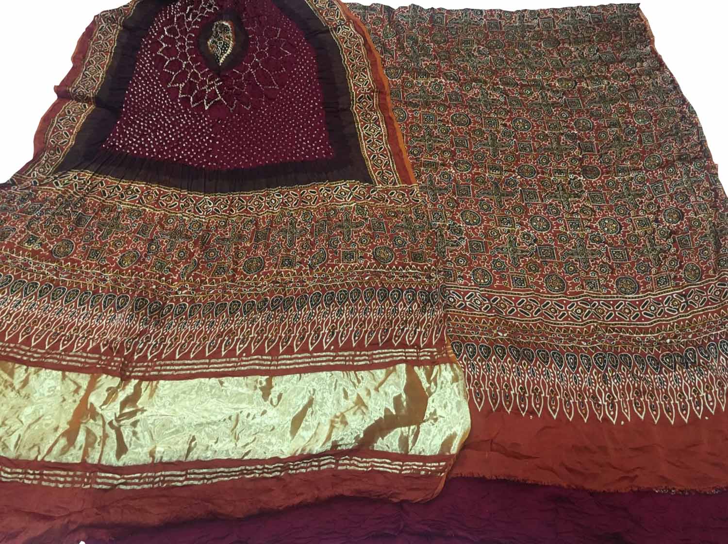 Maroon Ajrakh Modal Silk Suit With Hand Bandhej Dupatta And Bottom - Luxurion World