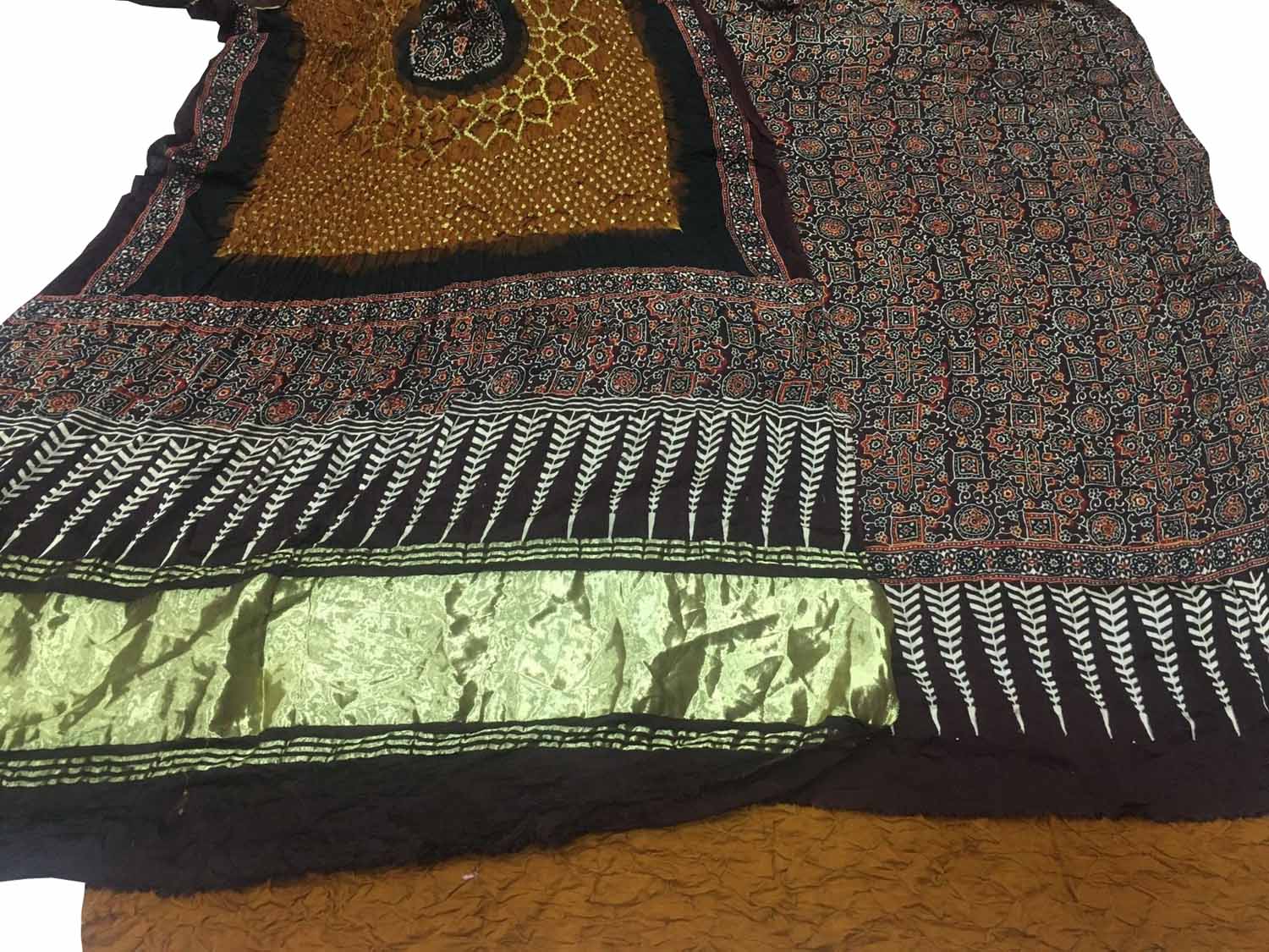 Brown Ajrakh Modal Silk Suit With Hand Bandhej Dupatta And Bottom - Luxurion World