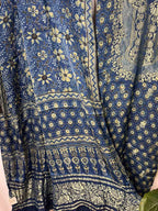 Stunning Blue Ajrakh Block Printed Pure Modal Silk Unstitched Two Piece Suit Set - Luxurion World