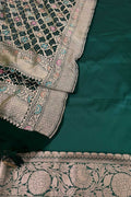 Graceful Green Banarasi Silk Three Piece Unstitched Suit Set - Luxurion World