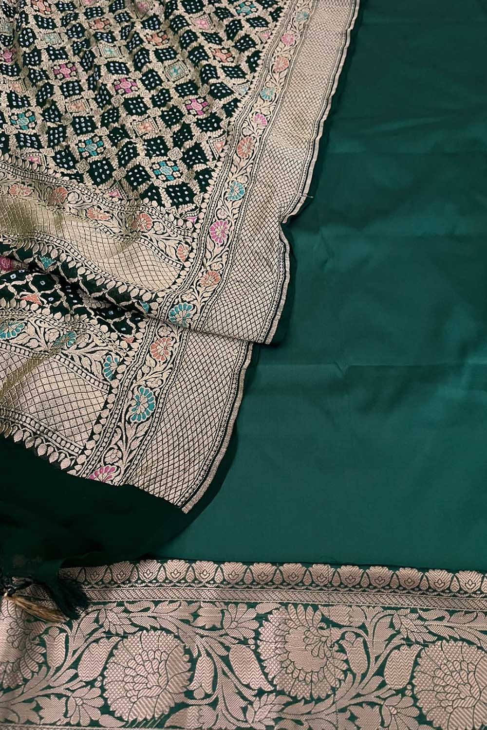 Graceful Green Banarasi Silk Three Piece Unstitched Suit Set - Luxurion World