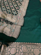 Graceful Green Banarasi Silk Three Piece Unstitched Suit Set - Luxurion World