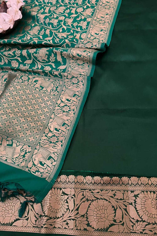 Graceful Green Banarasi Silk Three Piece Unstitched Suit Set - Luxurion World