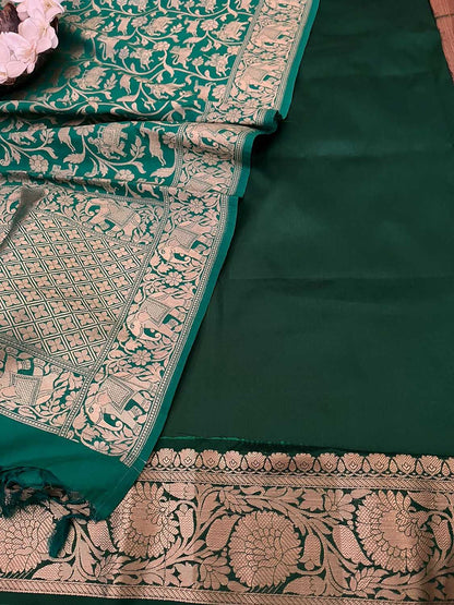 Graceful Green Banarasi Silk Three Piece Unstitched Suit Set - Luxurion World