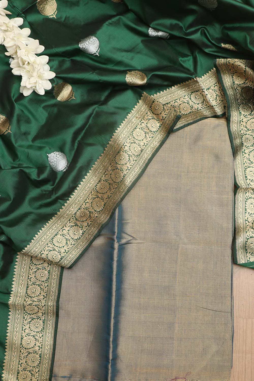 Stunning Blue Chanderi Handloom Plain Tissue Silk Suit With Banarasi Handloom Pure Katan Silk Dupatta - Luxurion World