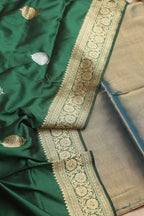 Stunning Blue Chanderi Handloom Plain Tissue Silk Suit With Banarasi Handloom Pure Katan Silk Dupatta - Luxurion World
