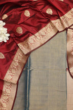 Blue Chanderi Handloom Plain Tissue Silk Suit With Banarasi Handloom Pure Katan Silk Dupatta - Luxurion World