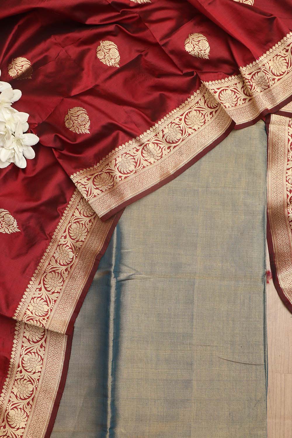 Blue Chanderi Handloom Plain Tissue Silk Suit With Banarasi Handloom Pure Katan Silk Dupatta - Luxurion World