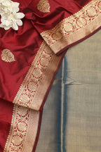 Blue Chanderi Handloom Plain Tissue Silk Suit With Banarasi Handloom Pure Katan Silk Dupatta - Luxurion World