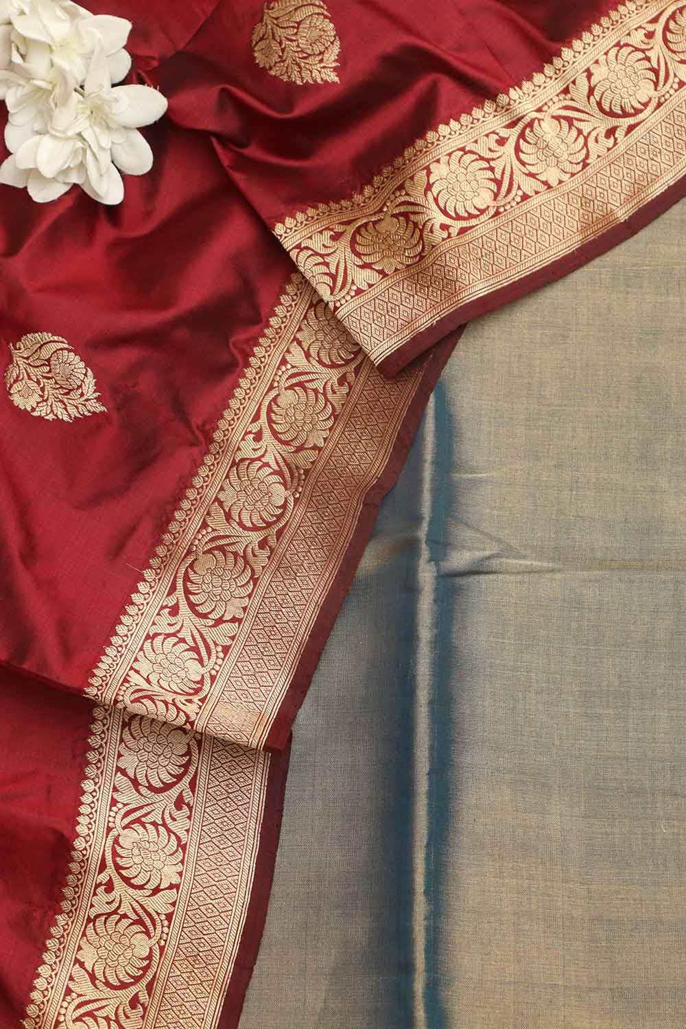 Blue Chanderi Handloom Plain Tissue Silk Suit With Banarasi Handloom Pure Katan Silk Dupatta - Luxurion World