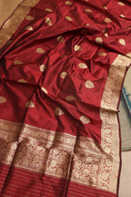 Blue Chanderi Handloom Plain Tissue Silk Suit With Banarasi Handloom Pure Katan Silk Dupatta - Luxurion World