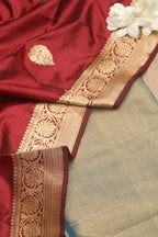 Blue Chanderi Handloom Plain Tissue Silk Suit With Banarasi Handloom Pure Katan Silk Dupatta - Luxurion World