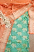 Elegant Green Handloom Banarasi Pure Katan Silk Elephant Design Suit With Banarasi Handloom Pure Katan Silk Dupatta - Luxurion World