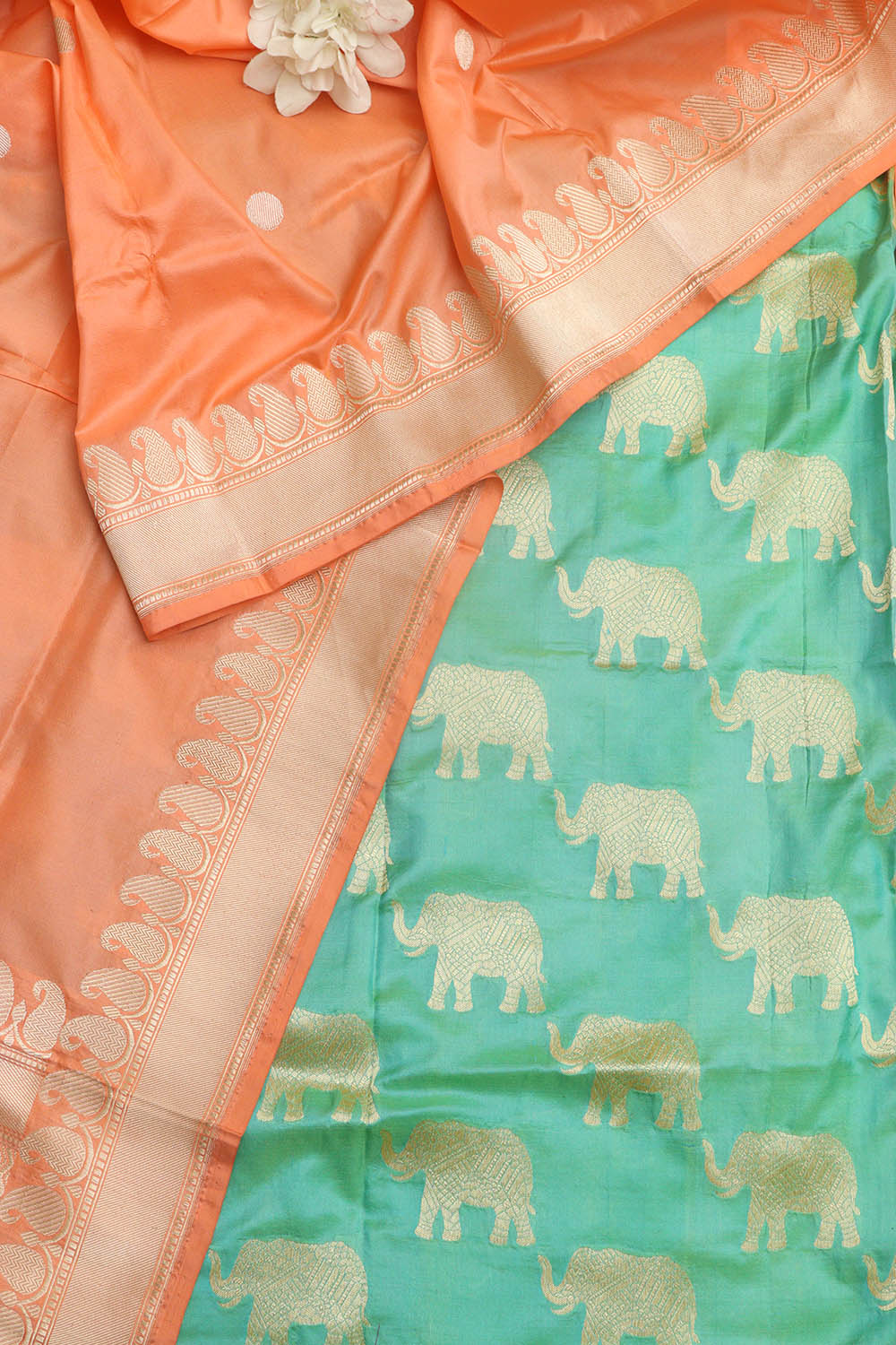Elegant Green Handloom Banarasi Pure Katan Silk Elephant Design Suit With Banarasi Handloom Pure Katan Silk Dupatta - Luxurion World