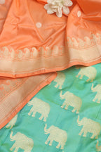 Elegant Green Handloom Banarasi Pure Katan Silk Elephant Design Suit With Banarasi Handloom Pure Katan Silk Dupatta - Luxurion World