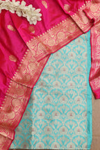 Elegant Blue Banarasi Pure Katan Silk Suit With Banarasi Handloom Pure Katan Silk Dupatta - Luxurion World