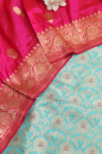 Elegant Blue Banarasi Pure Katan Silk Suit With Banarasi Handloom Pure Katan Silk Dupatta - Luxurion World