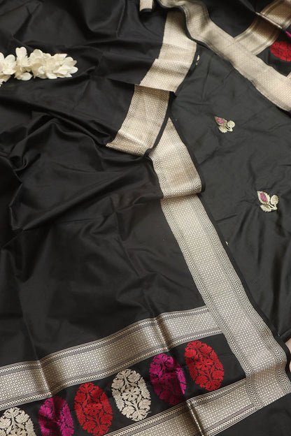 Stunning Black Banarasi Handloom Pure Katan Silk Meenakari Suit With Banarasi Handloom Pure Katan Silk Dupatta - Luxurion World