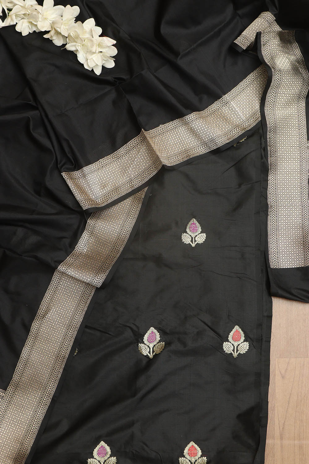 Stunning Black Banarasi Handloom Pure Katan Silk Meenakari Suit With Banarasi Handloom Pure Katan Silk Dupatta - Luxurion World