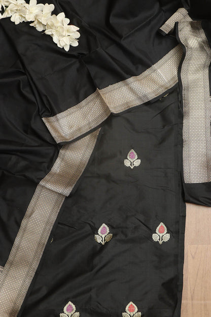 Stunning Black Banarasi Handloom Pure Katan Silk Meenakari Suit With Banarasi Handloom Pure Katan Silk Dupatta - Luxurion World