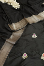 Stunning Black Banarasi Handloom Pure Katan Silk Meenakari Suit With Banarasi Handloom Pure Katan Silk Dupatta - Luxurion World