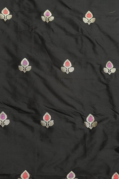 Stunning Black Banarasi Handloom Pure Katan Silk Meenakari Suit With Banarasi Handloom Pure Katan Silk Dupatta - Luxurion World