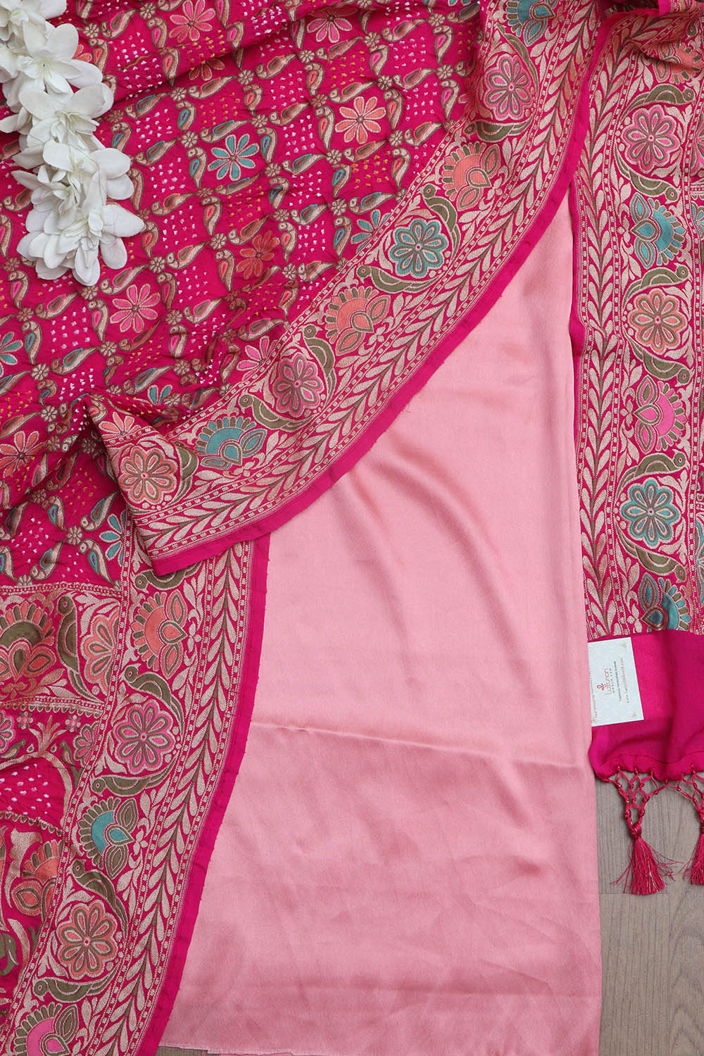Pink Satin Silk Suit With Pink Banarasi Bandhani Pure Georgette Dupatta - Luxurion World