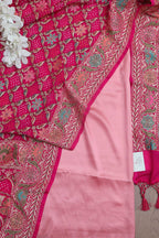Pink Satin Silk Suit With Pink Banarasi Bandhani Pure Georgette Dupatta - Luxurion World